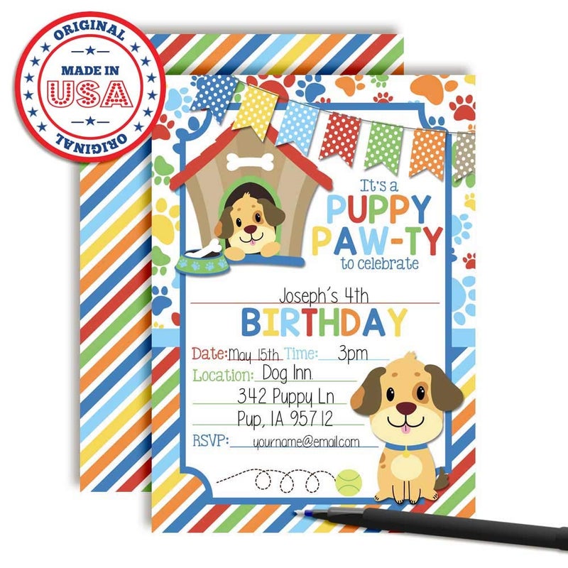 Amanda Creation Dog House Puppy Dog Themed Birthday Party Invitations for Boys, 20 5x7 Fill In Cards with Twenty White Envelopes by AmandaCreation - Image 3